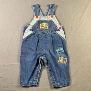 Vintage Baby Overalls 6-9M Zoom Car Truck Patch Denim 90s